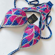 Neon pink, Sapphire blue & Silver Competition Suit (602)