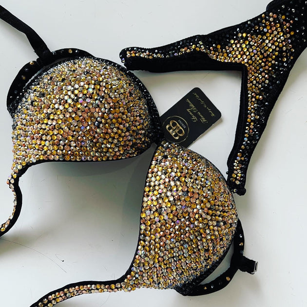 GOLD STUDDED BRA PANTY in Black