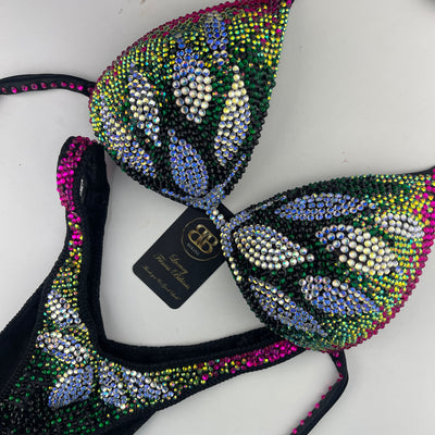 Rental - Silver, green, fuchsia bodyfitness, figure competition Suit D bra cup