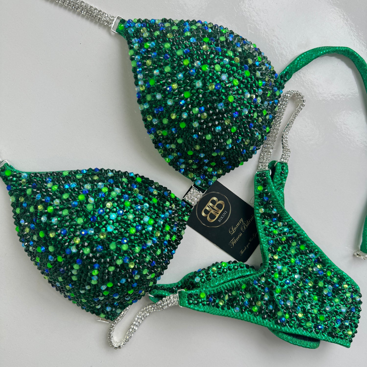 Brand New Electric Emerald & Neon green NPC style bikini - up to C cup, ready to buy