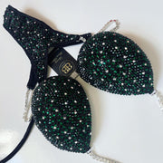 Rental  black and emerald green competition bikini- D/DD bra cup