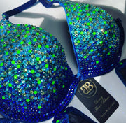 Rental Purple - Blue , green and turquoise IFBB style competition bikini- small D bra cup