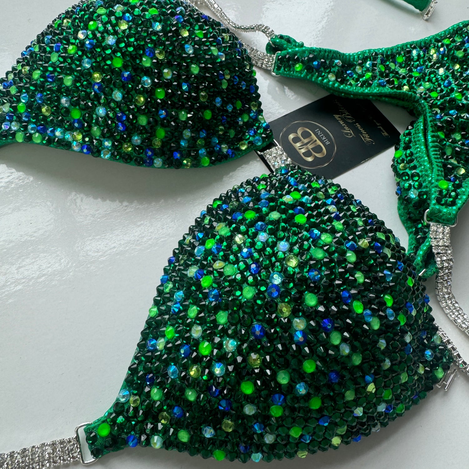 Brand New Electric Emerald & Neon green NPC style bikini - up to C cup, ready to buy