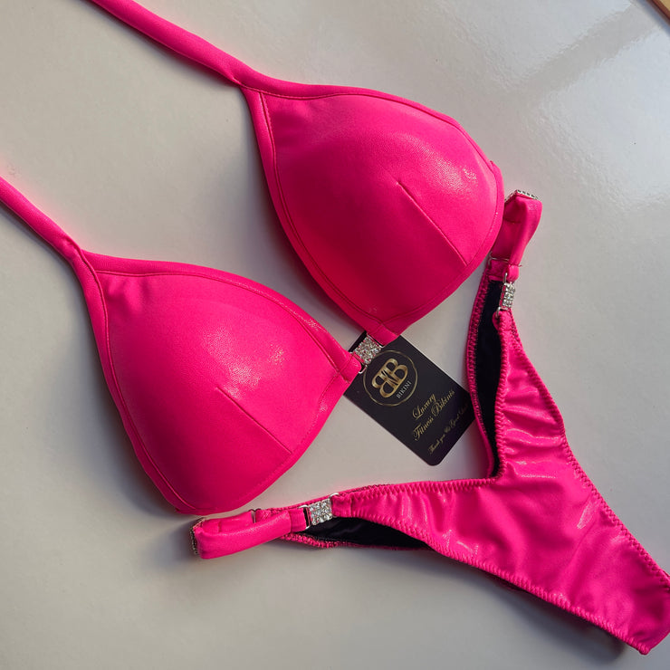 Neon pink posing bikini - V scoop