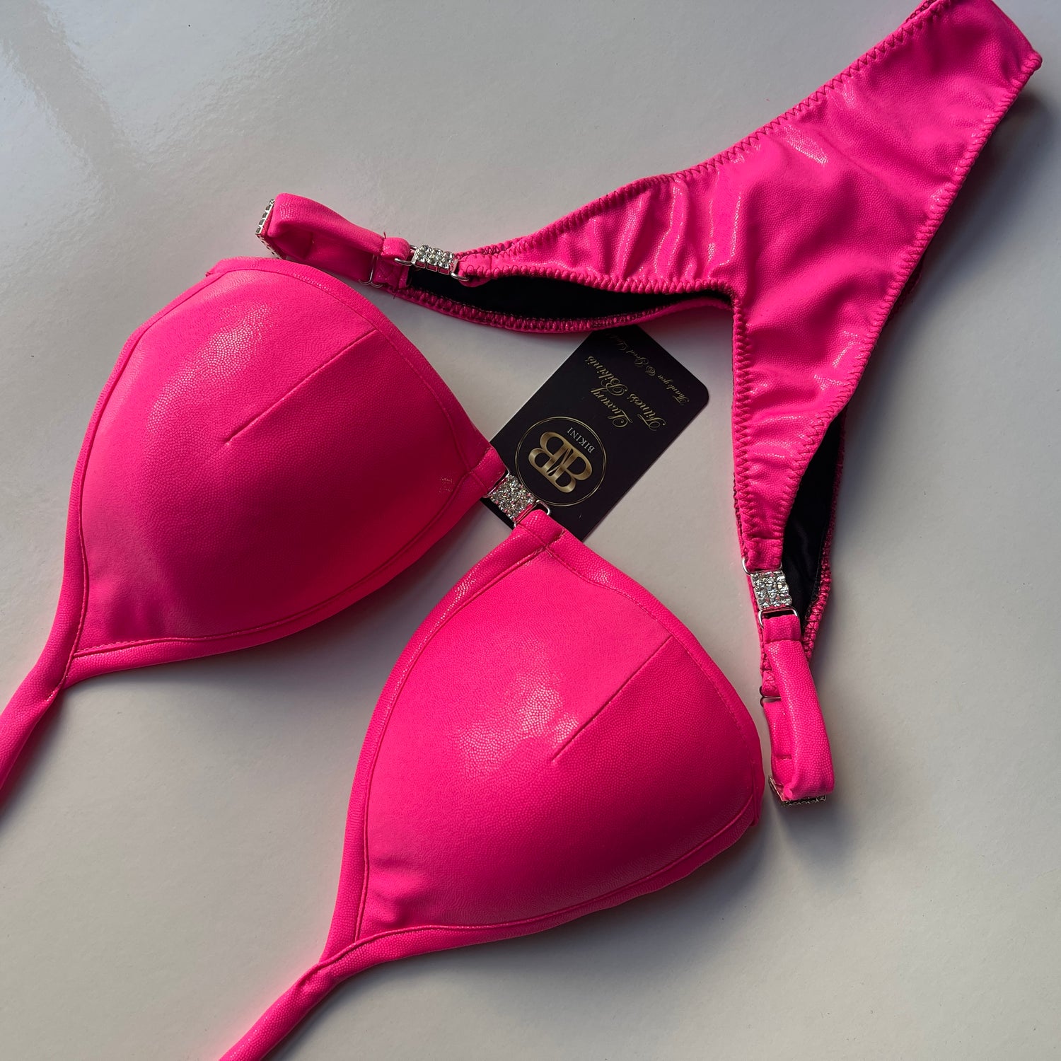 Neon pink posing bikini - V scoop