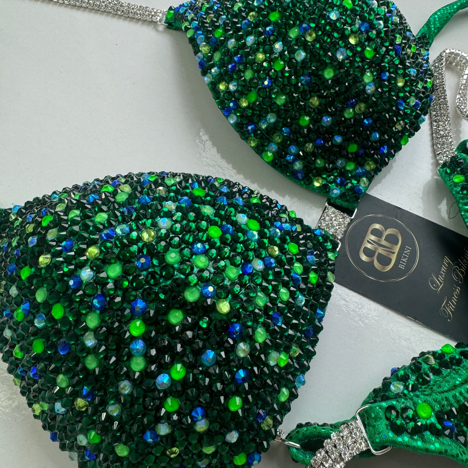 Brand New Electric Emerald & Neon green NPC style bikini - up to C cup, ready to buy