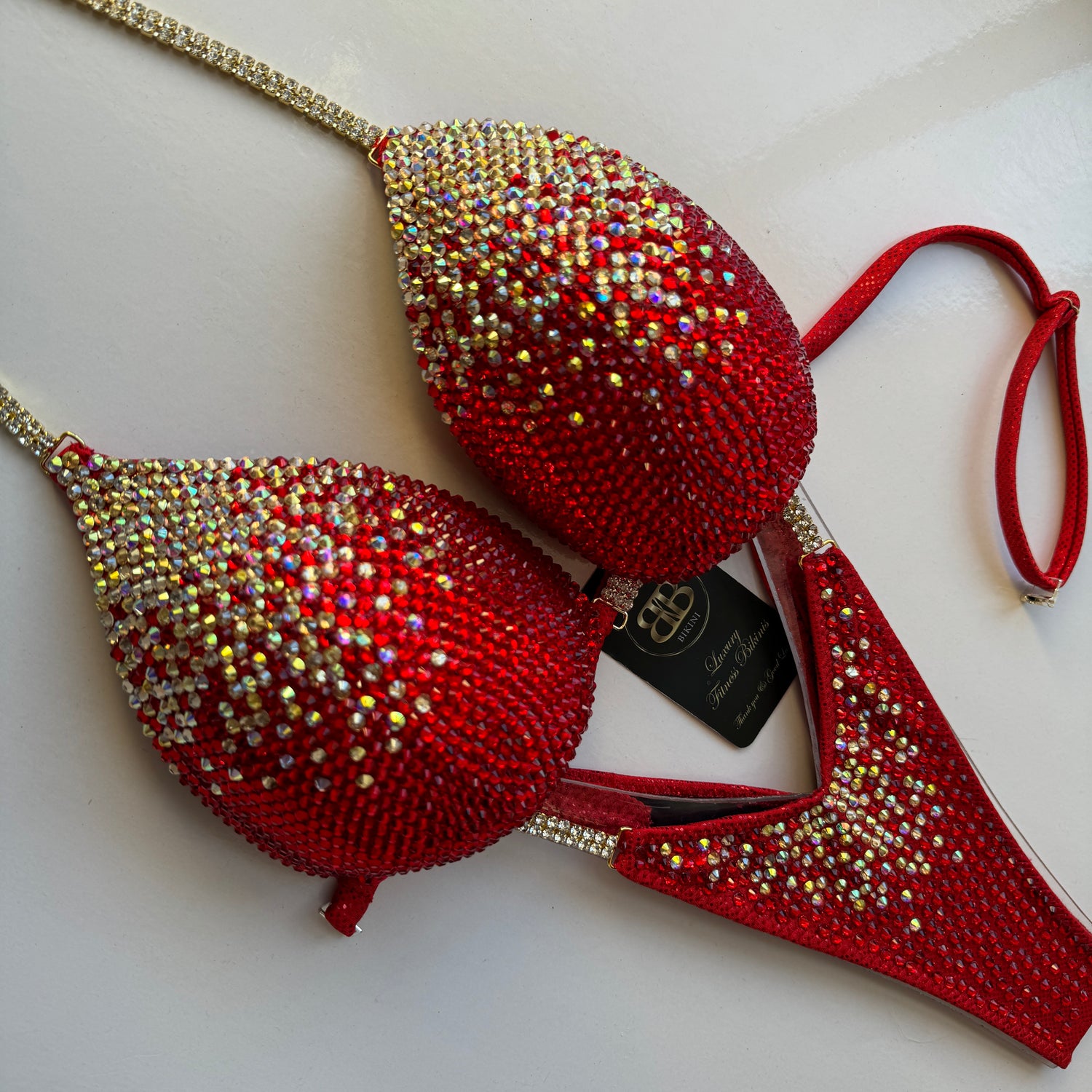 Red and Gold Triangle ( NPC) competition bikini