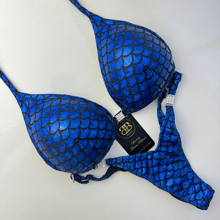 Blue Mermaid Posing Bikini With Mini Connectors and Adjustable bottoms - Bra cup C
