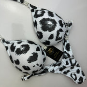 Monochrone Large Leopard Print - Posing Bikini With Mini Connectors and Adjustable bottoms - Bra cup C