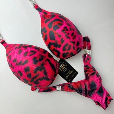 Pink and Red Leopard Posing Bikini With Mini Connectors and Adjustable bottoms - Bra cup E