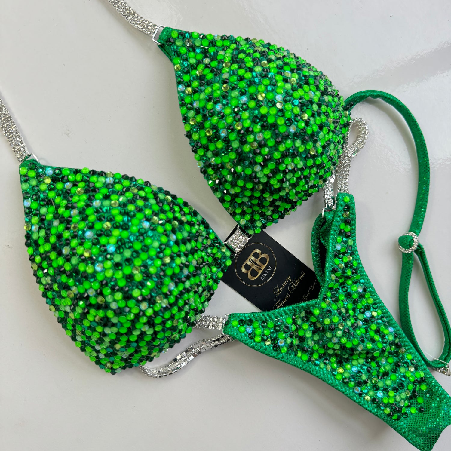 Brand New Neon Green Mix NPC style bikini - B/C cup