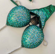 Rental Green and Turquoise middle ombre NPC style competition bikini B bra cup