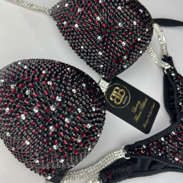 Brand New Black and Dark Red NPC style bikini with silver dust - C/ small D cup , ready to buy