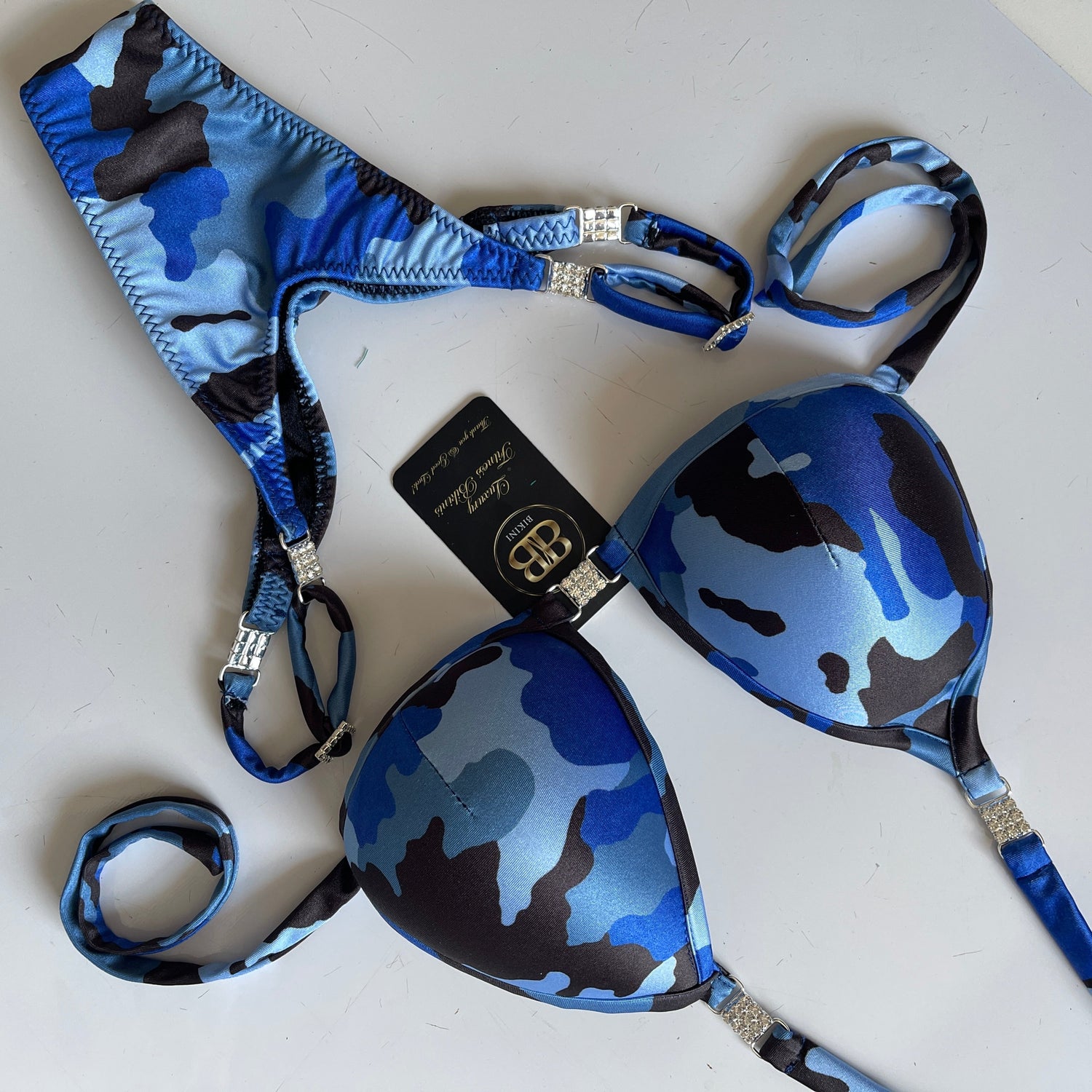 Blue Camouflage Posing Bikini With Mini Connectors and Adjustable bottoms - Bra cup C/D