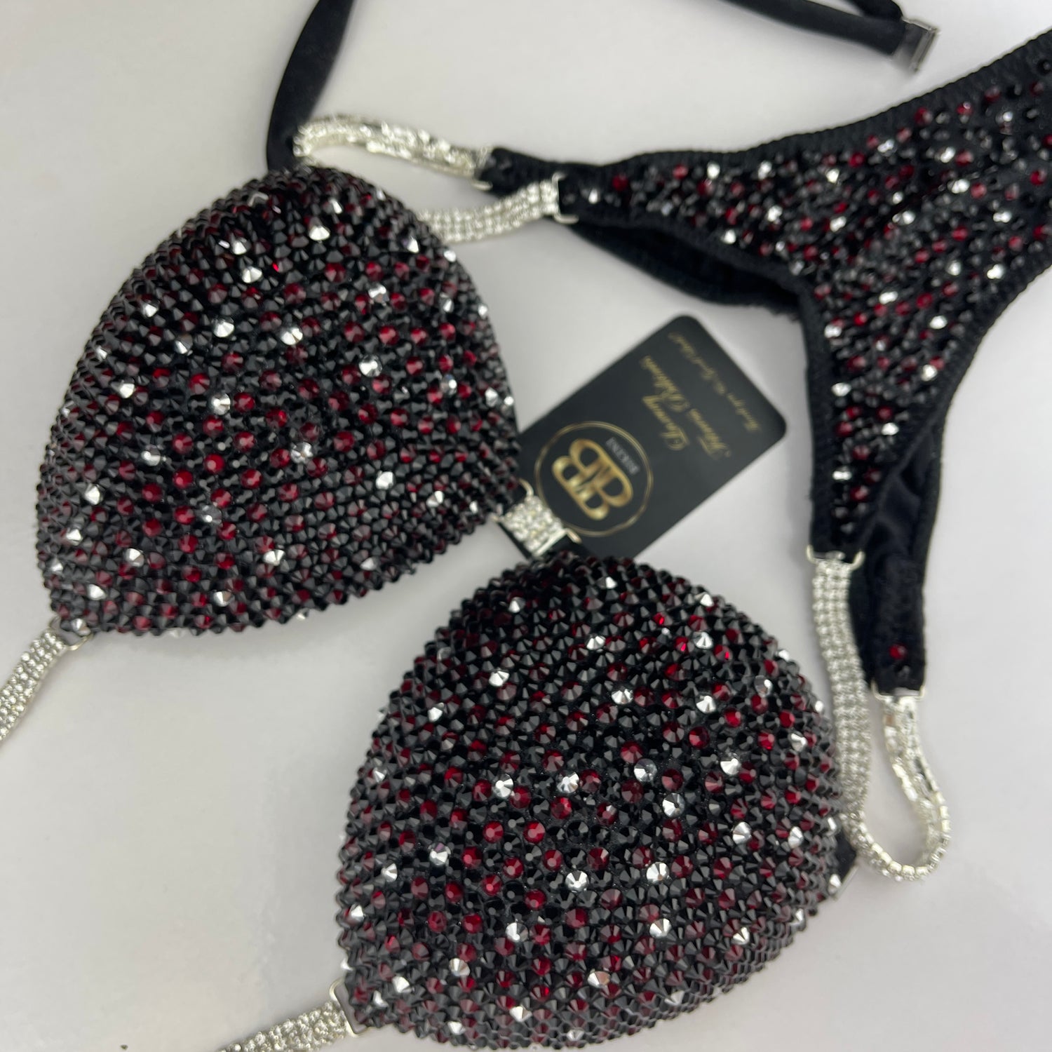 Brand New Black and Dark Red NPC style bikini with silver dust - C/ small D cup , ready to buy