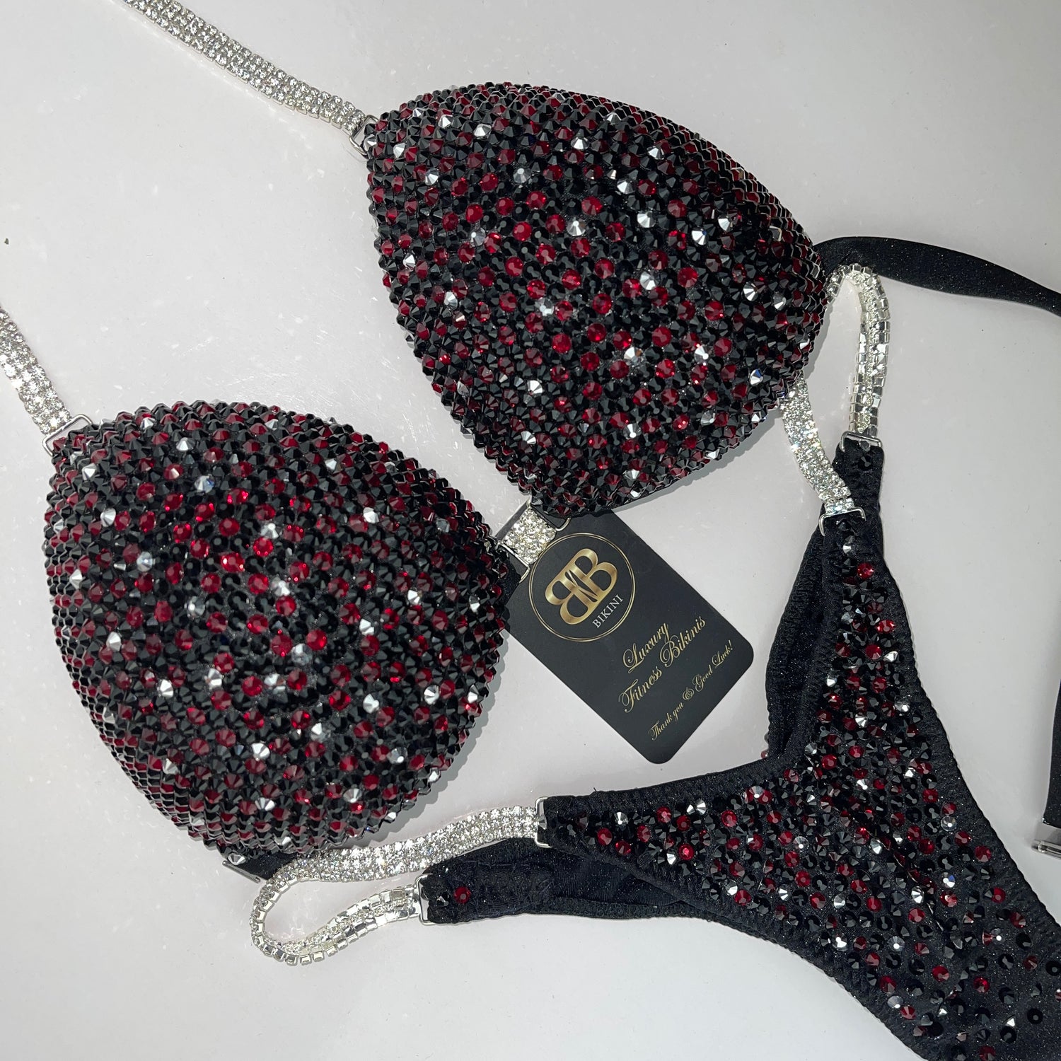 Brand New Black and Dark Red NPC style bikini with silver dust - C/ small D cup , ready to buy