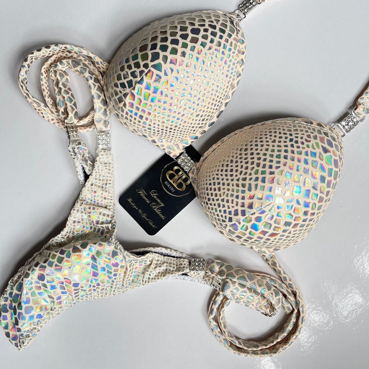 Rainbow snake on pearl cream lycra posing & Check In Competition Bikini - PRE ORDER