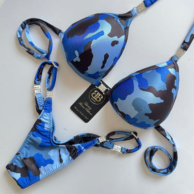 Blue Camouflage Posing Bikini With Mini Connectors and Adjustable bottoms - Bra cup C/D