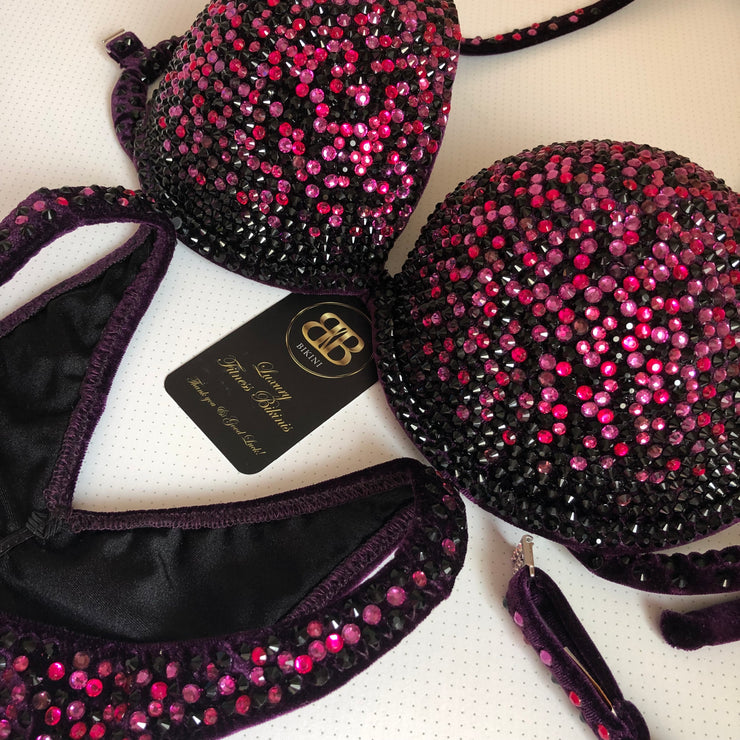 (Bella) Black Velvet and Pink Ombre Competition Bikini