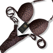 Brown with black print - Competition Posing Bikini with 3 row connectors on bottoms - PRE ORDER