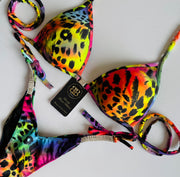 V Scoop Neon Leopard Competition Posing Bikini With Connectors Tie Side and back - Pre Order