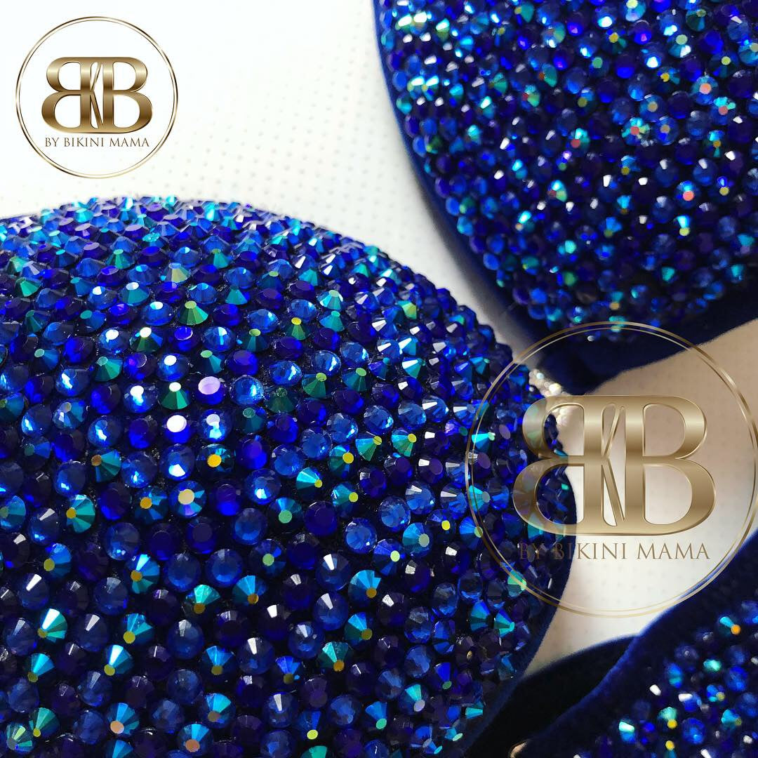 (Megan) NPC Style Royal Blue Velvet Fully Crystallized Suit