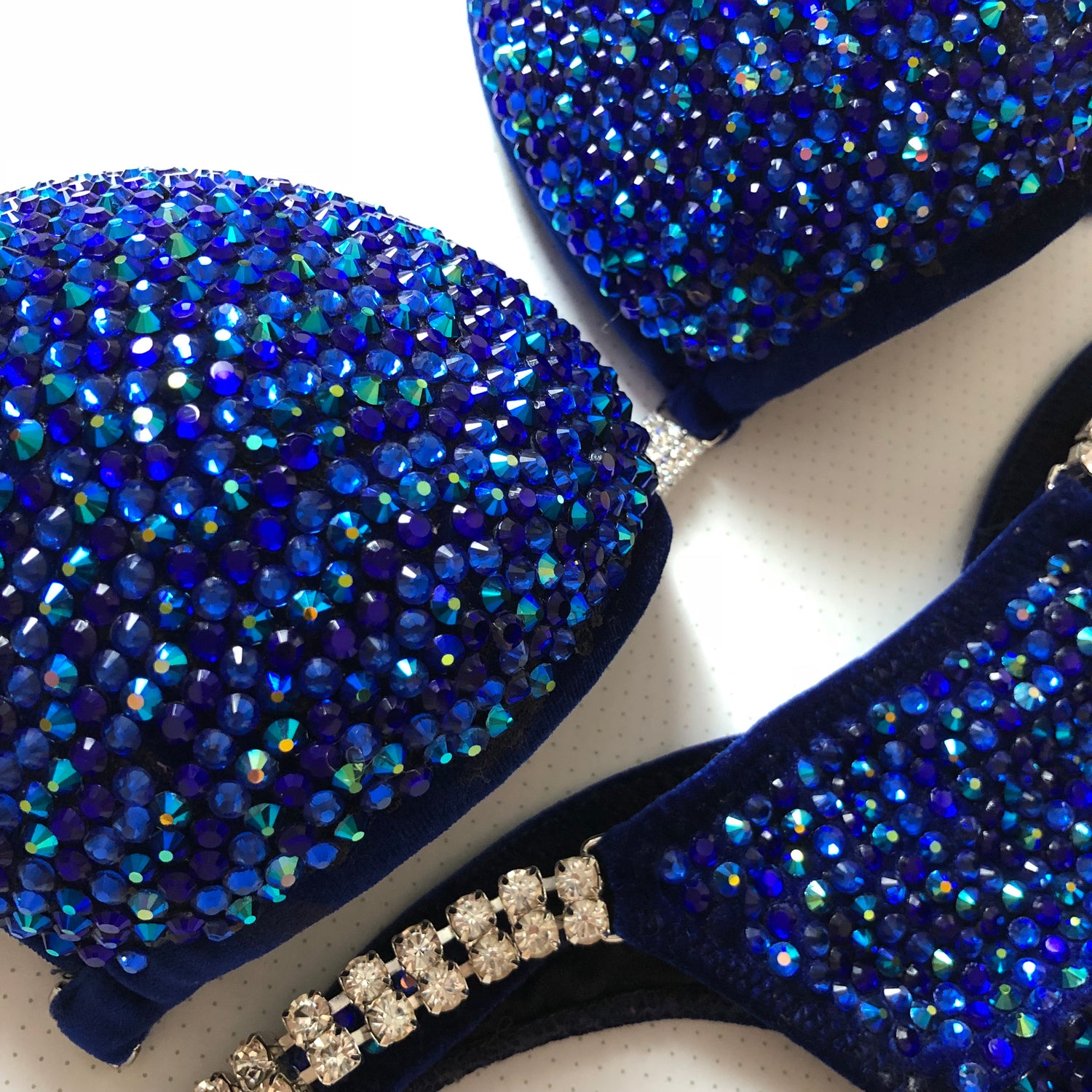 (Megan) NPC Style Royal Blue Velvet Fully Crystallized Suit