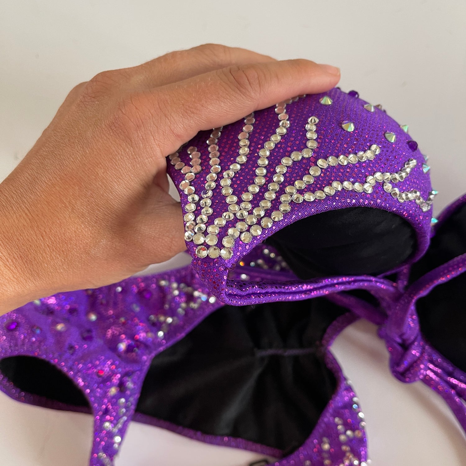 Purple scattered mix with silver rain crossed back competition bikini (210)