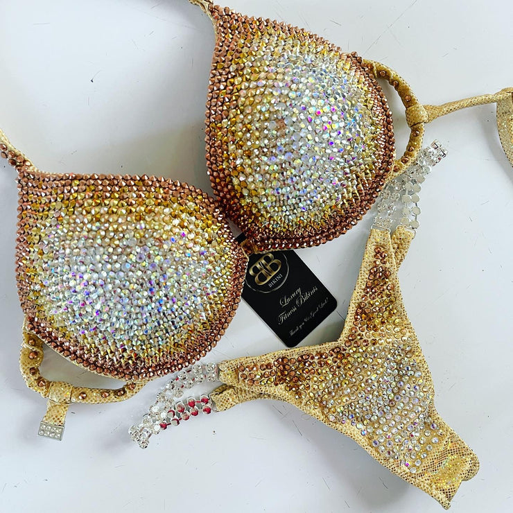 Middle Ombre Gold and Silver Competition Bikini or Wellness Suit (613