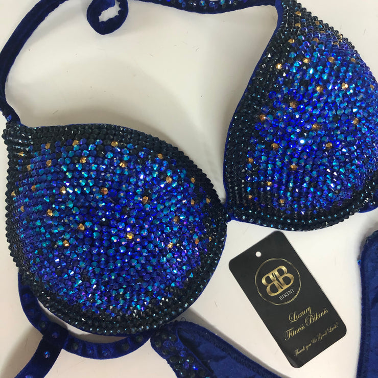 Middle Ombré Bikini Navy, Sapphire Blue with gold D bra cup - ready to buy