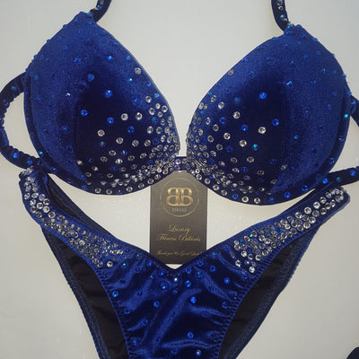 ( Marilynn ) blue and silver velvet competition bikini