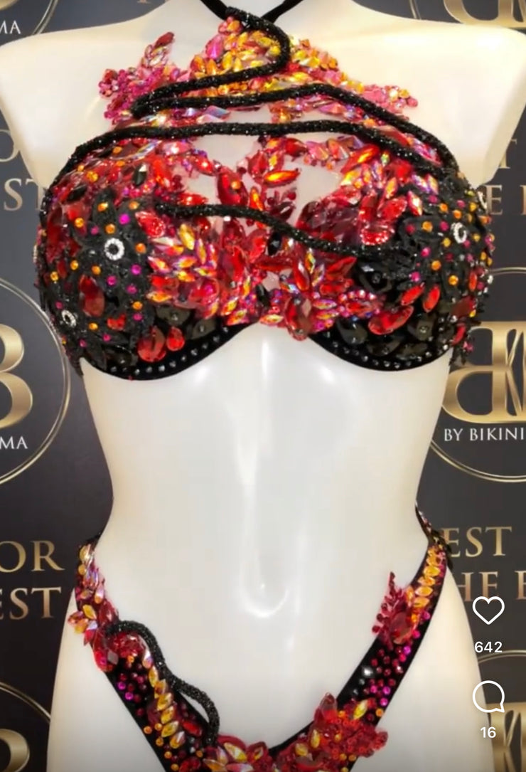 RENTAL Halter Neck Black & Fire Ombre Couture Bikini - £150 plus deposit