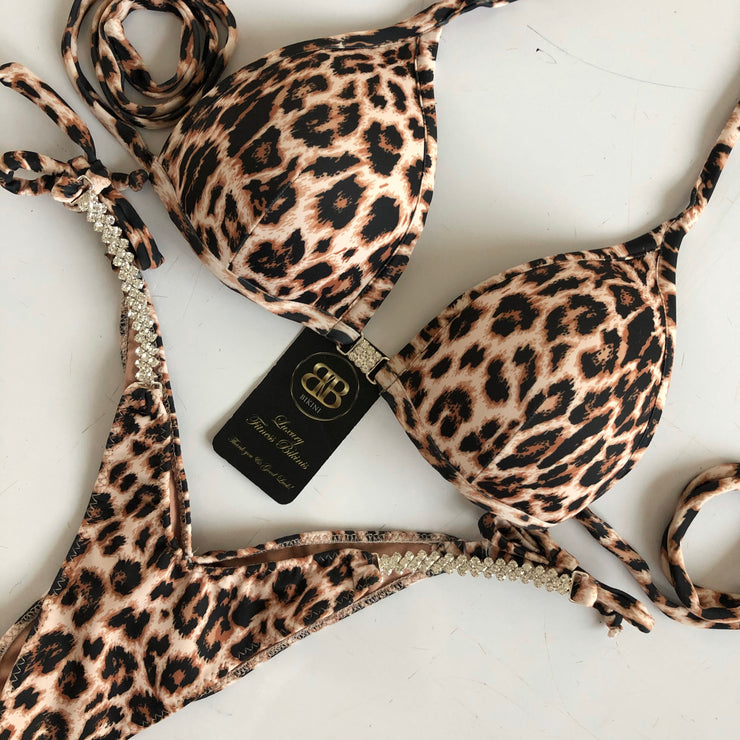 V Scoop Leopard Competition Posing Bikini With Connectors  D/DD BRA CUPS