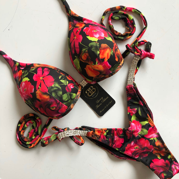 V Scoop Flowers Competition Posing Bikini With Connectors  D/small DD BRA CUPS