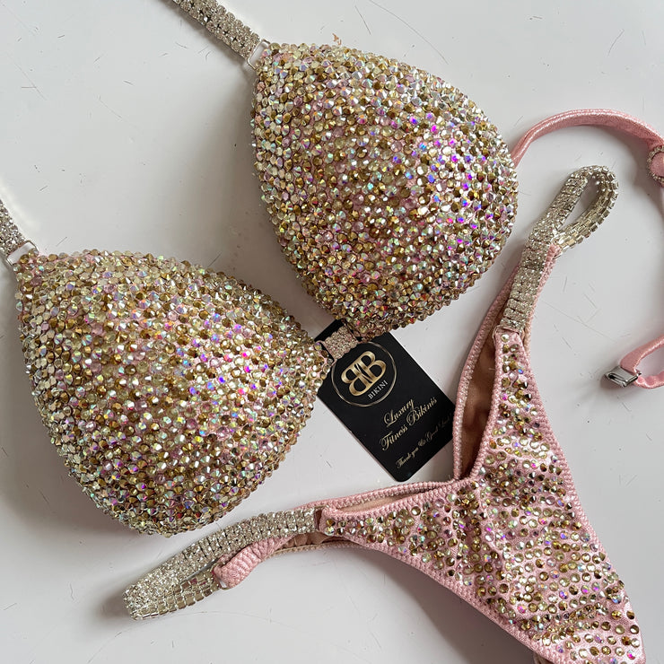 Gold rose and light pink Competition Bikini (603)