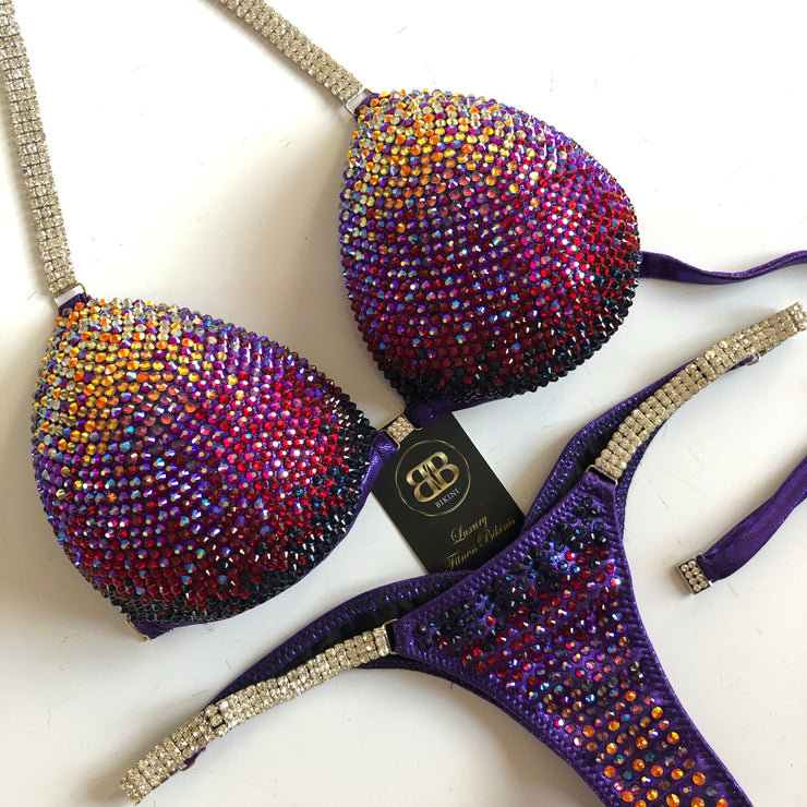 Burgundy, purple & gold competition bikini