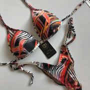 V Scoop Tropical Abstract Competition Posing Bikini With Connectors  D/small DD BRA CUPS
