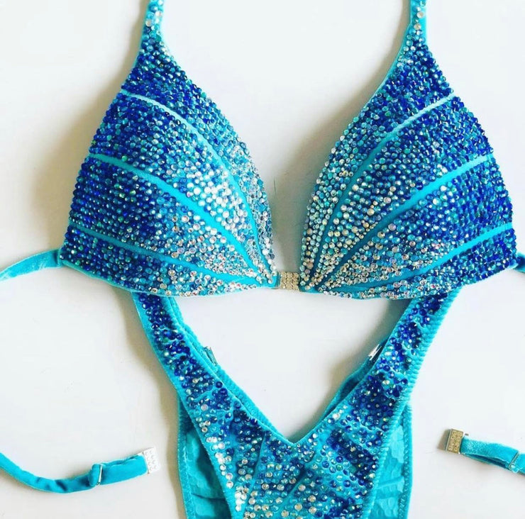 Turquoise Ombre Bodyfitness Competition Suit (501)