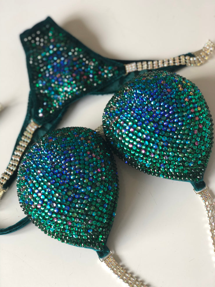 Emerald & Sapphire Blue Middle Ombre NPC style competition bikini (424)