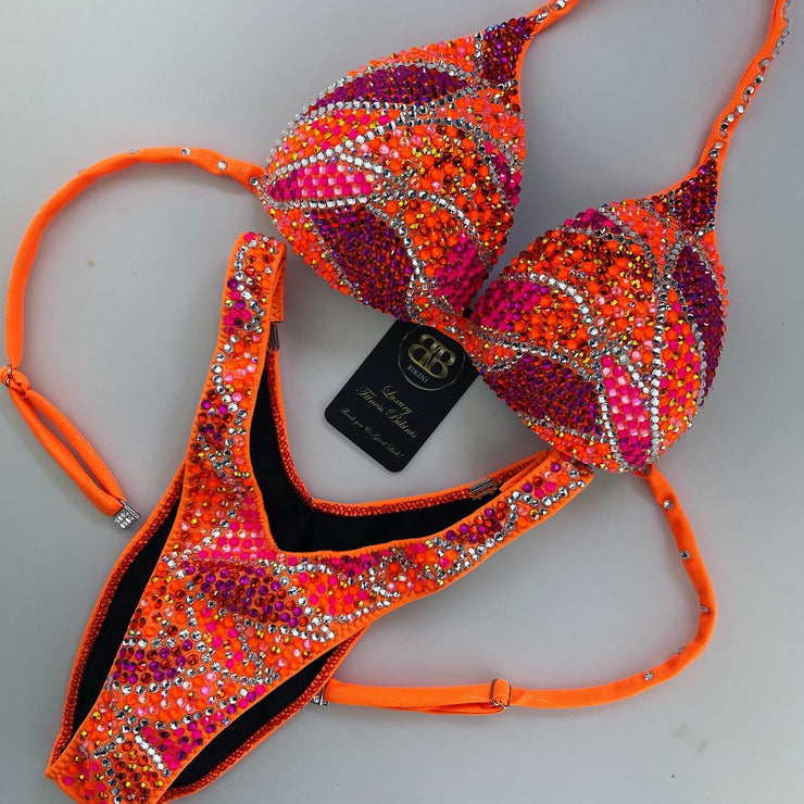 Neon orange and pink Competition Suit Suit (538)