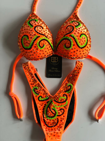 Bodyfitness/ fitness neon orange competition bikini suit