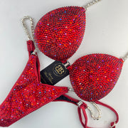 Rental - Ferarri Red NPC Style Fully Crystallized Competition Bikini C bra cup