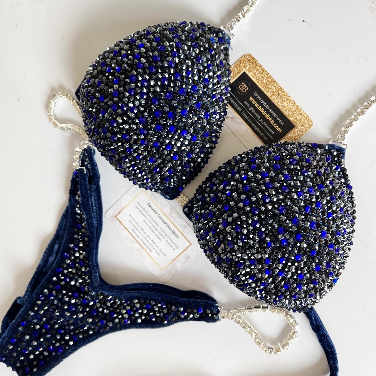 Shiny black and cobalt competition bikini (505)