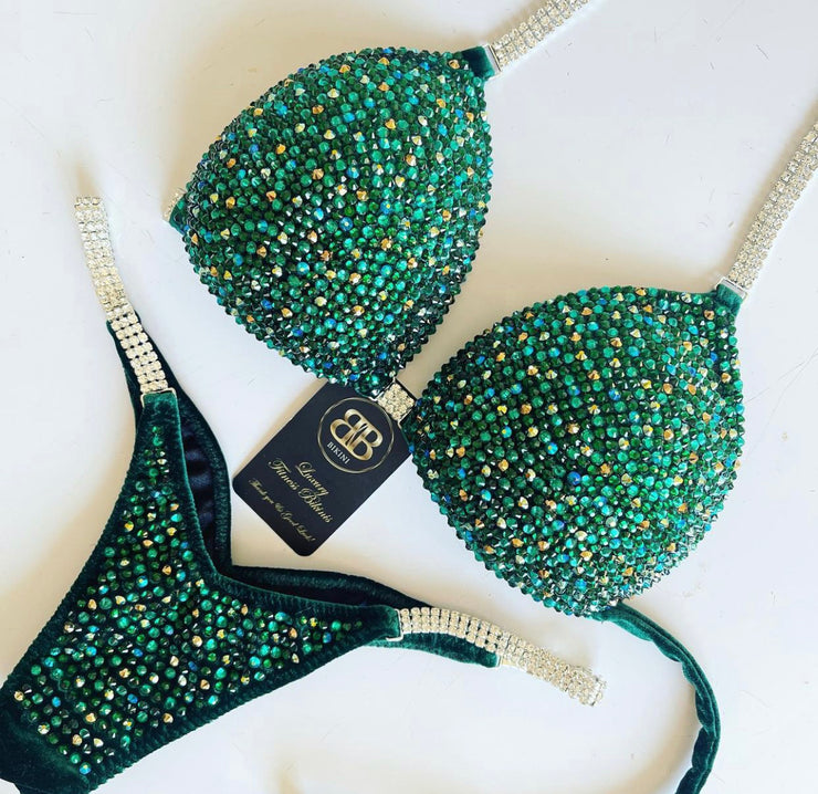 Emerald, Zircon with Gold Dust competition bikini (507)