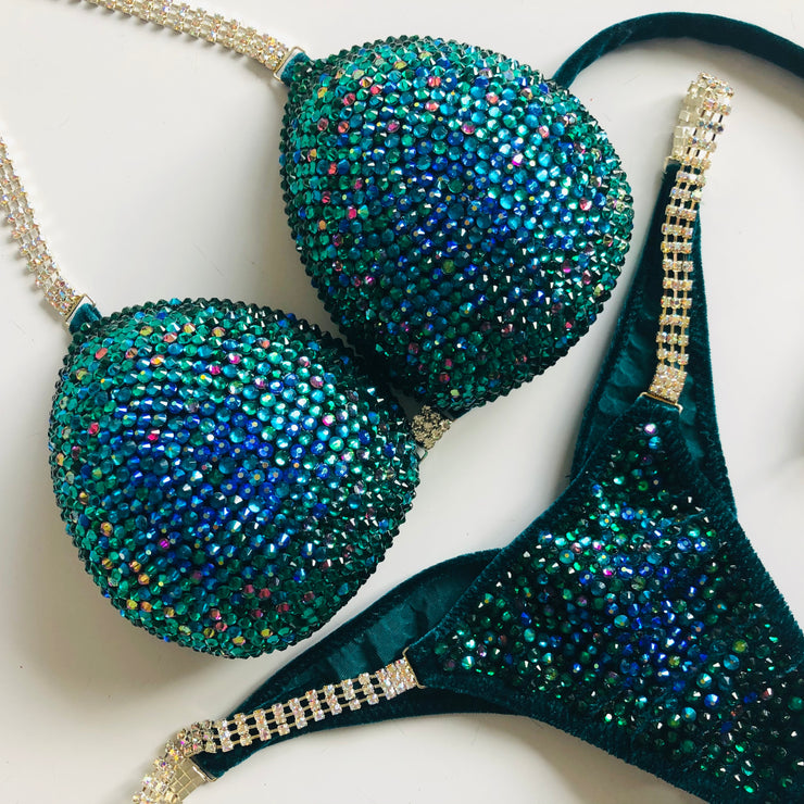 Emerald & Sapphire Blue Middle Ombre NPC style competition bikini (424)