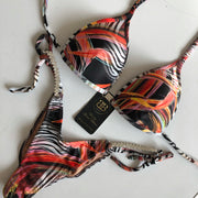 V Scoop Tropical Abstract Competition Posing Bikini With Connectors  D/small DD BRA CUPS