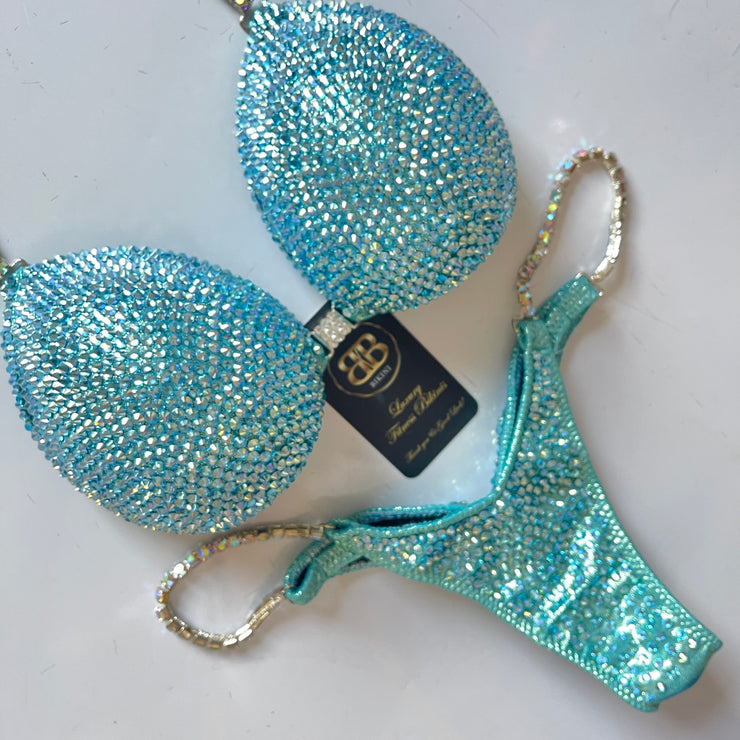 DEAL OF THE WEEK - Brand New Turquoise  NPC style bikini - ready to buy - small C bra cup
