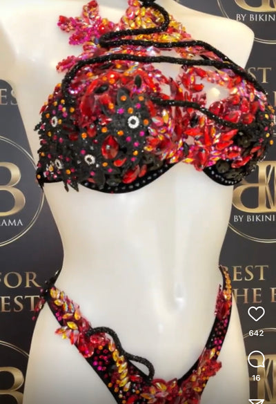 RENTAL Halter Neck Black & Fire Ombre Couture Bikini - £150 plus deposit