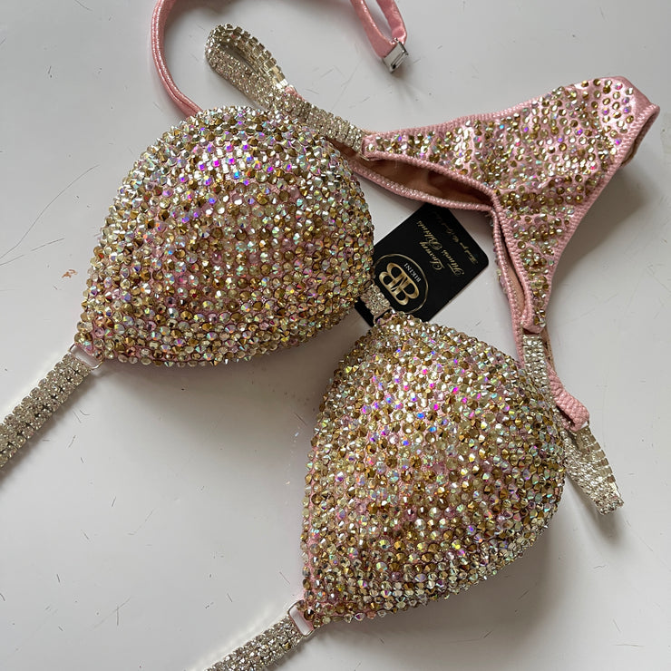 Gold rose and light pink Competition Bikini (603)