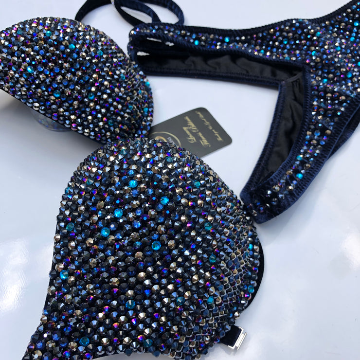 (Hannah) Dark Navy Blue Fully Crystallised Competition Bikini